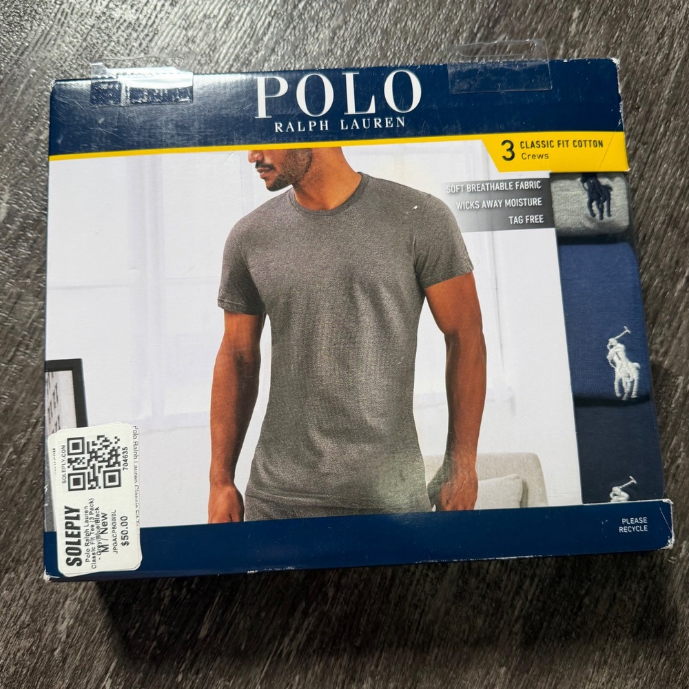 Polo Ralph Lauren T-Shirt Mens M Grey Blue Navy 3-Pack Classic Fit Cotton Crew